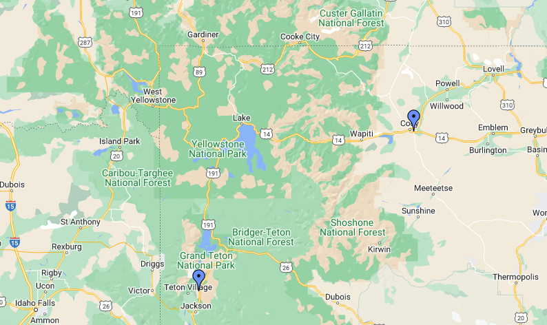 Map of Closest Airport to Yellowstone National Park